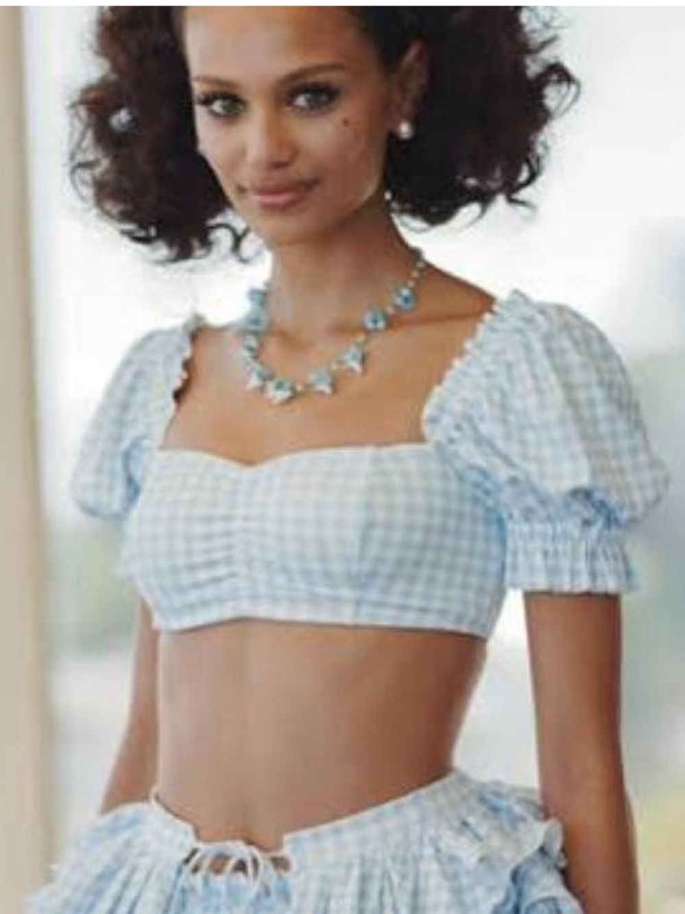 NWT Swimmers by Selkie Blue Gingham Babydoll Bikini Top